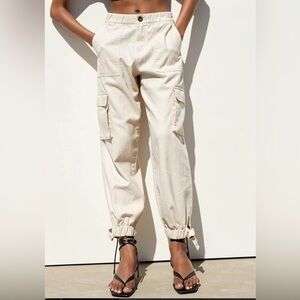 Cream nwt Zara Cargo Jogger Pants